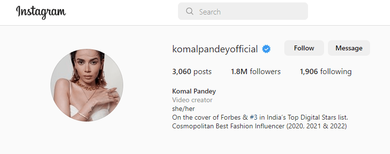 Komal Pandey (@komalpandeyofficial) instagram