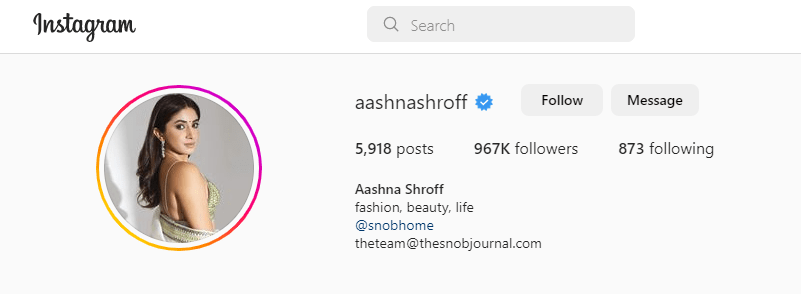 Aashna Shroff (@aashnashroff) instagram