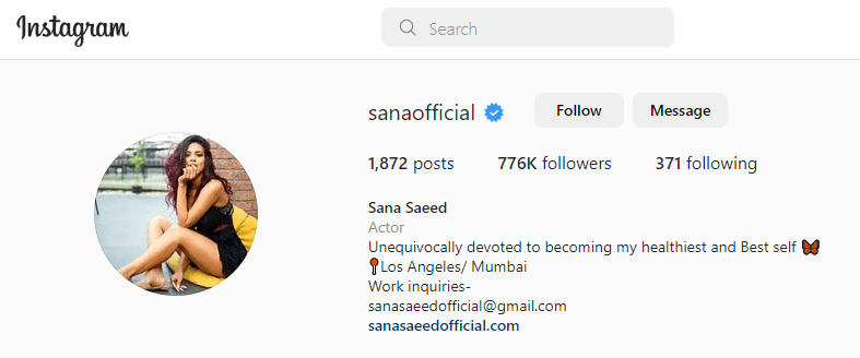 Sana Saeed (@sanaofficial) instagram